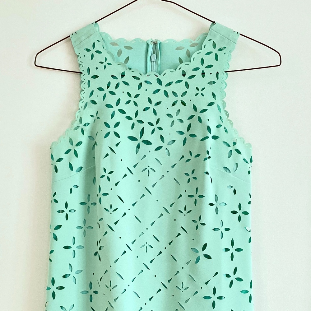 J Crew Laser Cut Eyelet Shift Dress in Mint